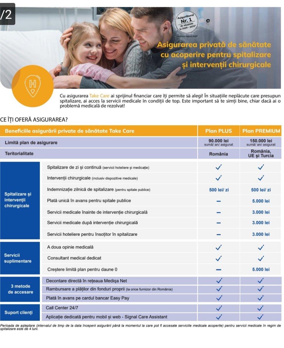 Asigurare medicală în caz de spitalizare, și intervenții chirurgicale