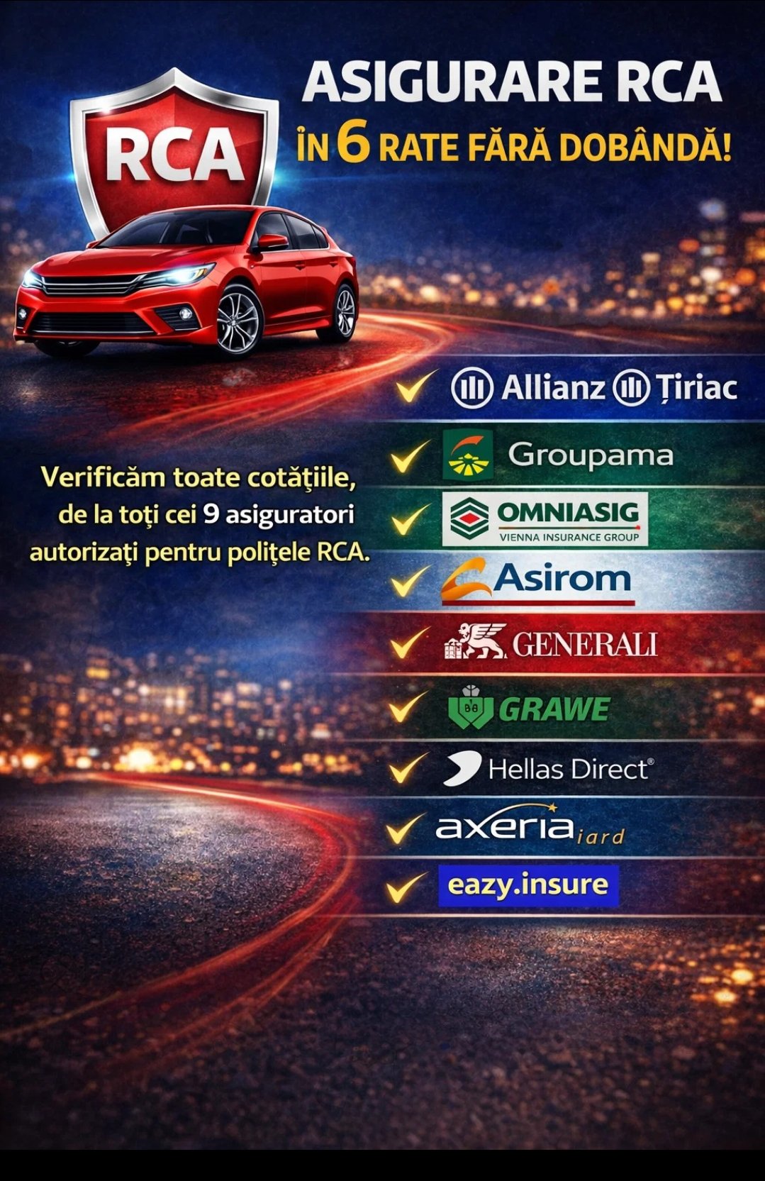 RCA cu plata în 6 rate fără dobândă